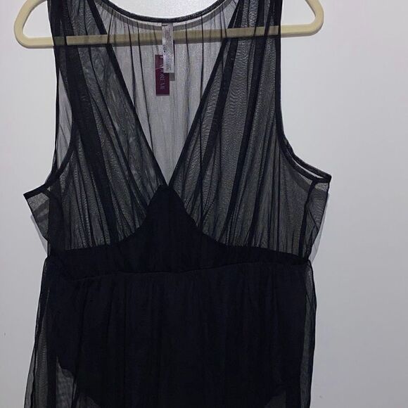 Adore Me Womens Deep V Neck Tulle Sheer Skirt Overlay Black Bodysuit Size 1X NWT - Picture 5 of 8